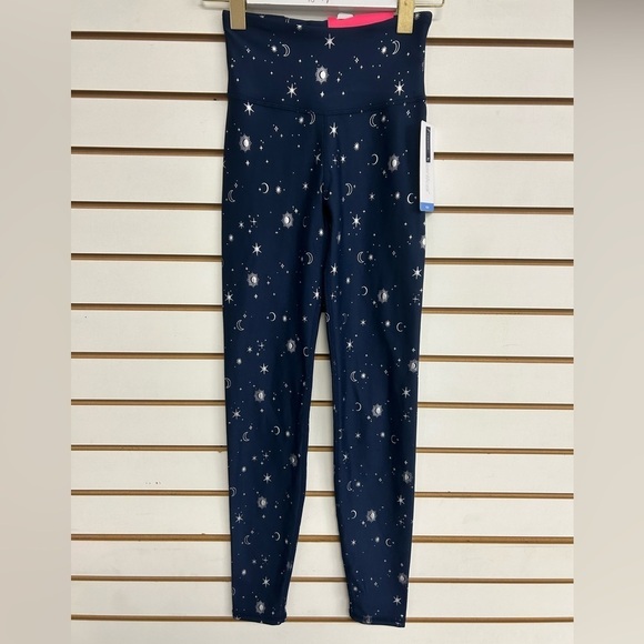 Marika Leggings Silver Foil Night Sky Mixed Moon XS‎ Cell Phone Pocket NWT Flex - Picture 1 of 10